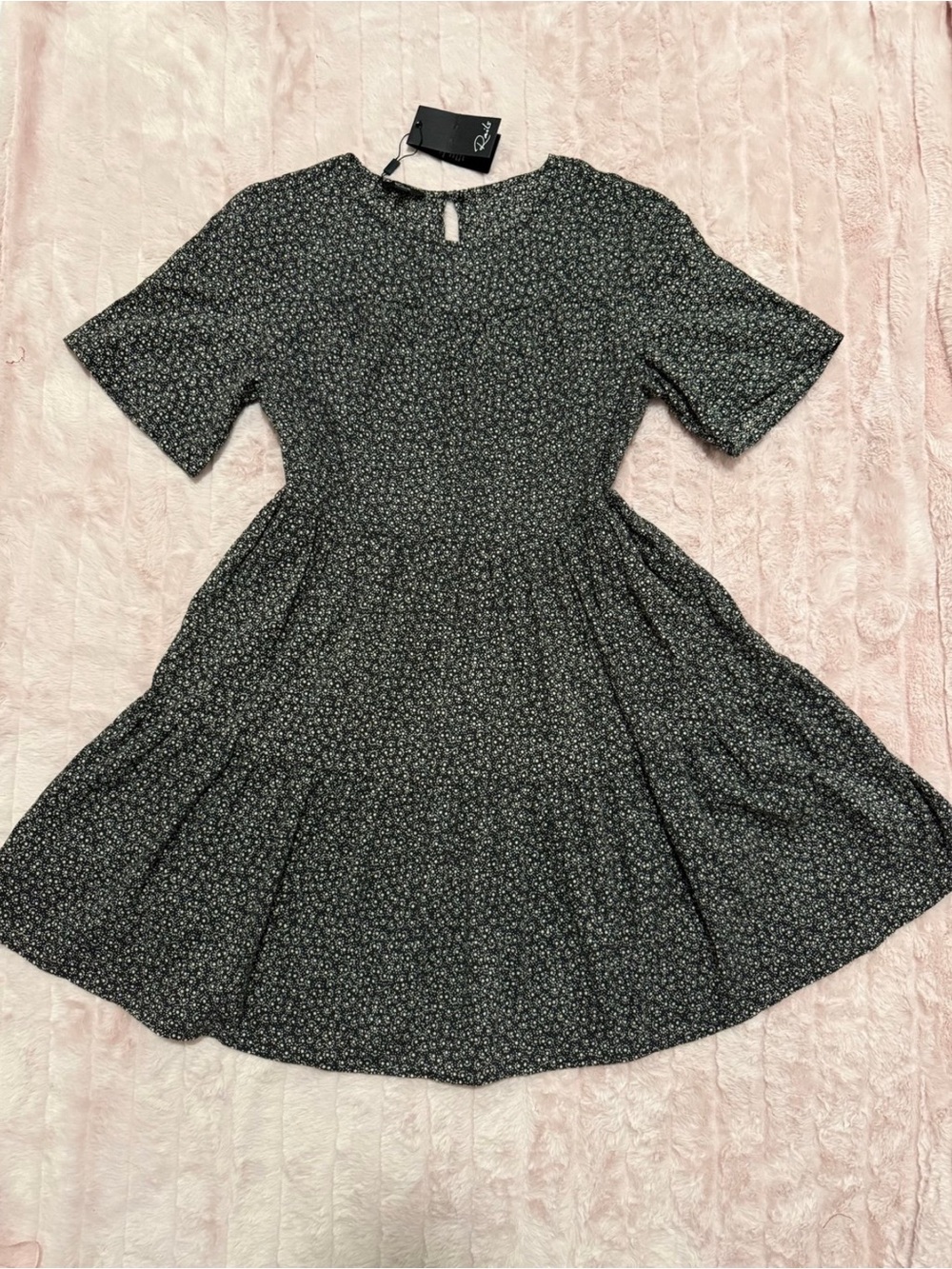 Rails NWT - 100% Cotton Black Mini Dress + White Micro Floral Print - Size S